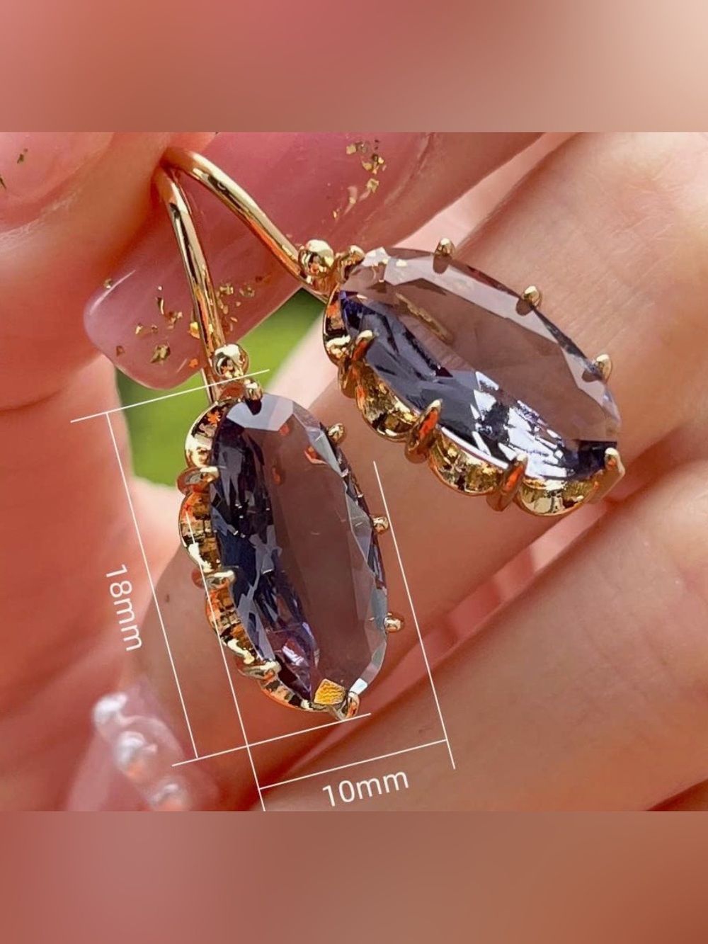 Gold Plated Earrings with Iridescent Lavender Crystal Drops - Picture 7 of 7